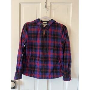 LL Bean Women's XS petite Scotch Plaid Flannel Angus Cotton Relaxed Fit Hoodie